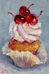 Cupcake Portrait: Glace Cherries I by Lana Okiro - Original Painting on Board sized 6x9 inches. Available from Whitewall Galleries